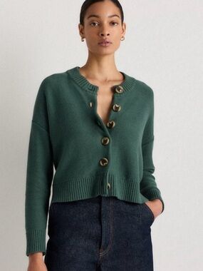 Quince 100% Organic Cotton Cropped Button Cardigan Green Medium